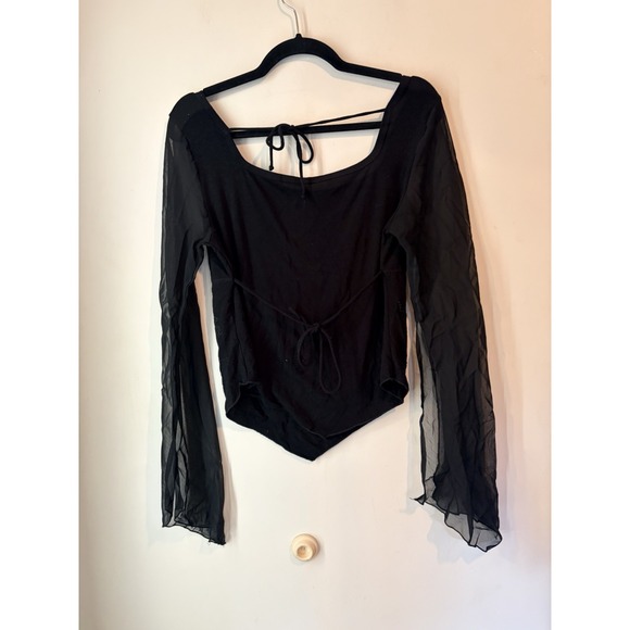 Vintage Y2k Wet Seal Top Black Beaded Sheer Bell Sleeve large Fairy Goth - Picture 7 of 8
